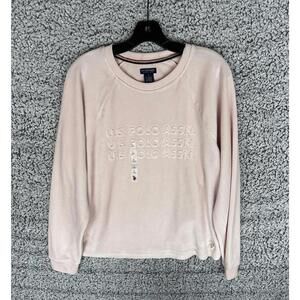 U.S. Polo Assn Womens Velour Sweatshirt Blush Pink Logo Crewneck Large NWT